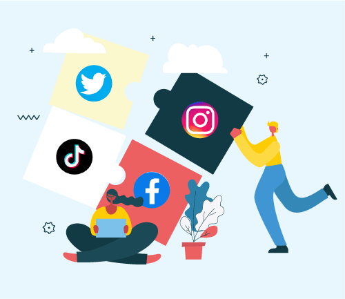 The icons of the most popular social media platforms: are Instagram, Facebook, TikTok, and Twitter. 
